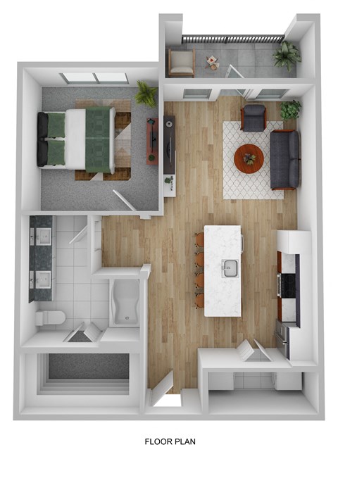 Floor plan for 1 bed, 1 bath, 736 sqft
